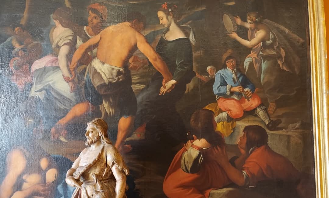 Olio su tela fine 600 Scena campestre con musicanti – scuola di Francesco Guarini (1611‑1654)-photo-4