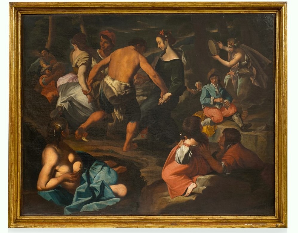 Olio su tela fine 600 Scena campestre con musicanti – scuola di Francesco Guarini (1611‑1654)-photo-7