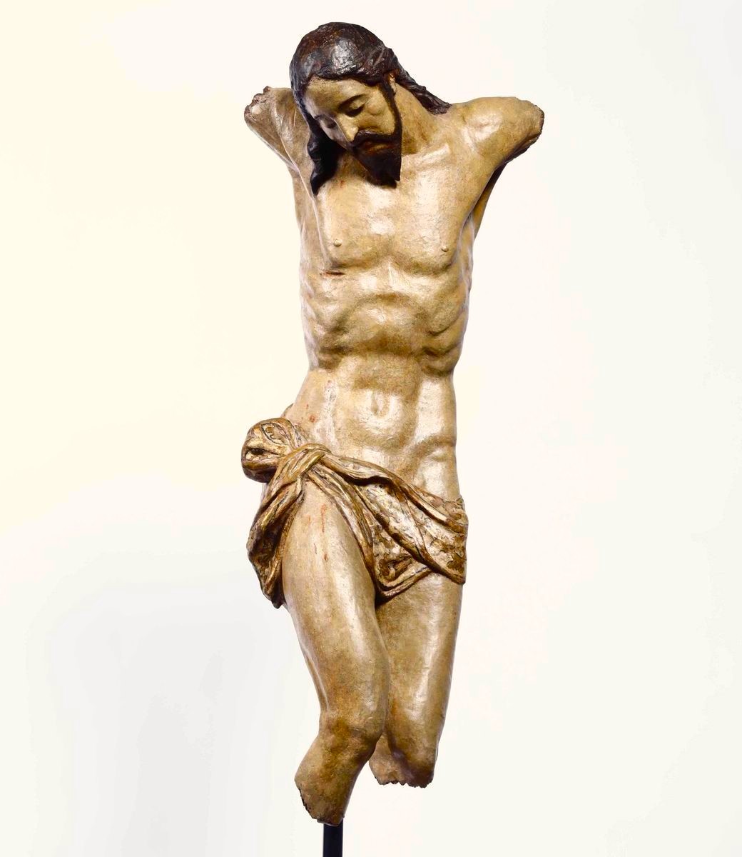 Torso Cristo ligneo policromo fine 500 Umbro-Toscano, alta classe