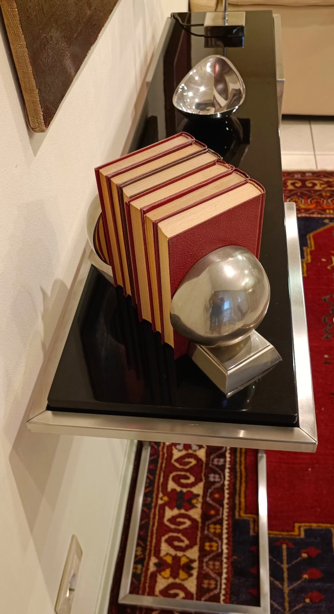 "La Consolle Design Anni '80 Acciaio Satinato con mensola laccata nera"-photo-1
