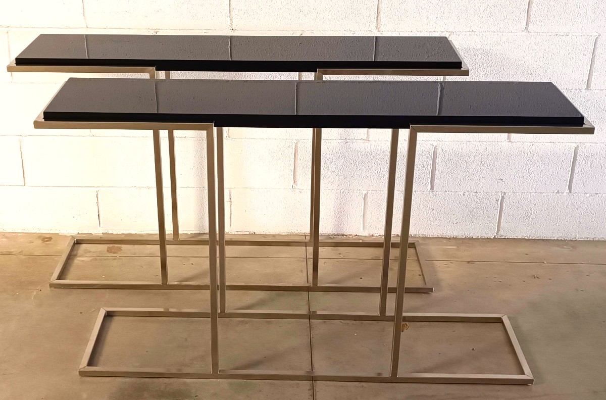 "La Consolle Design Anni '80 Acciaio Satinato con mensola laccata nera"-photo-3