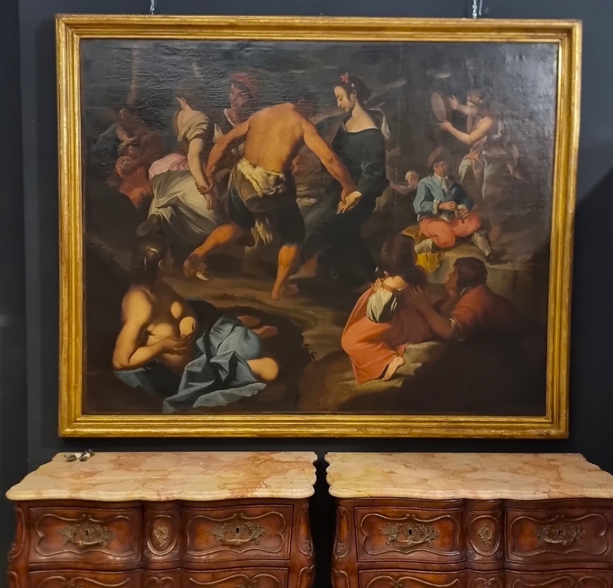 Olio su tela 600 Scena campestre con musicanti – scuola di Francesco Guarini (1611‑1654)-photo-5