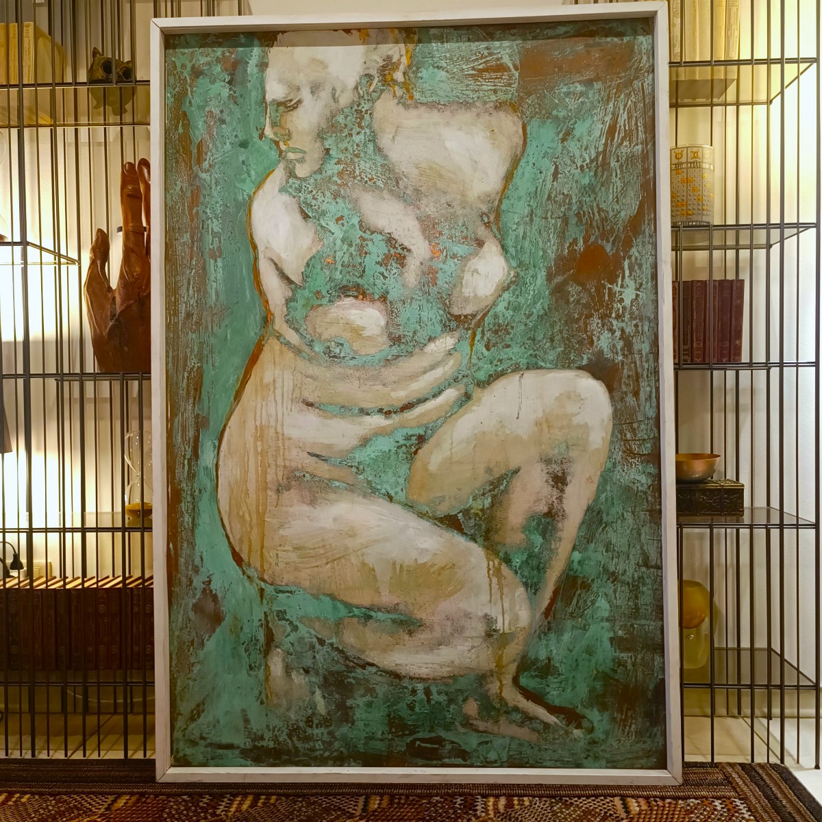 Olio su rame ossidato Venere al bagno opera di Alessandro La Motta
