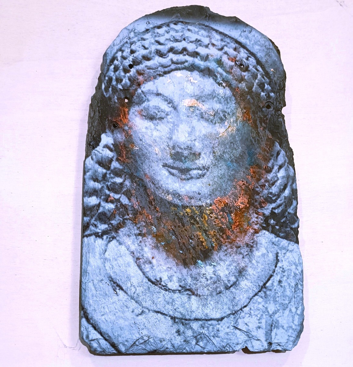 Olio su ardesia volto mitologico greco di Kore-photo-2