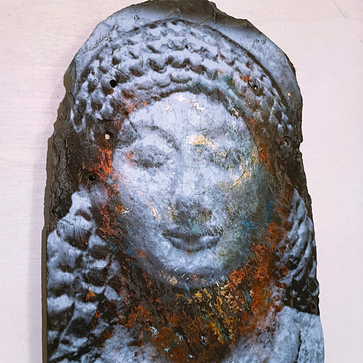 Olio su ardesia volto mitologico greco di Kore-photo-4