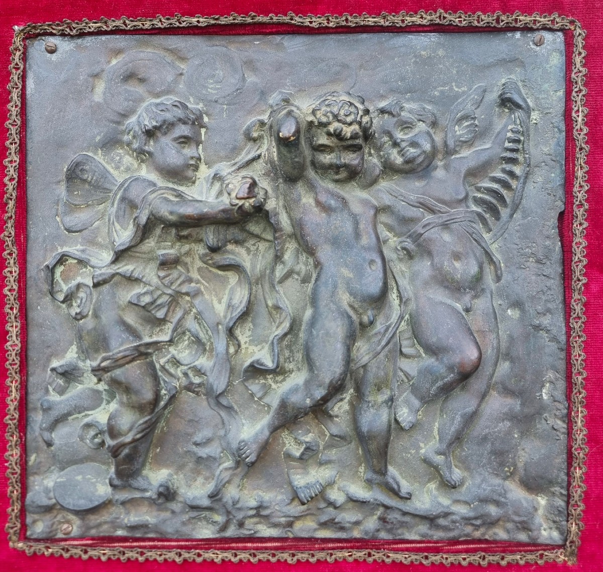 Coppia di altorilievi in bronzo neoclassici 1780 gioco di putti-photo-4