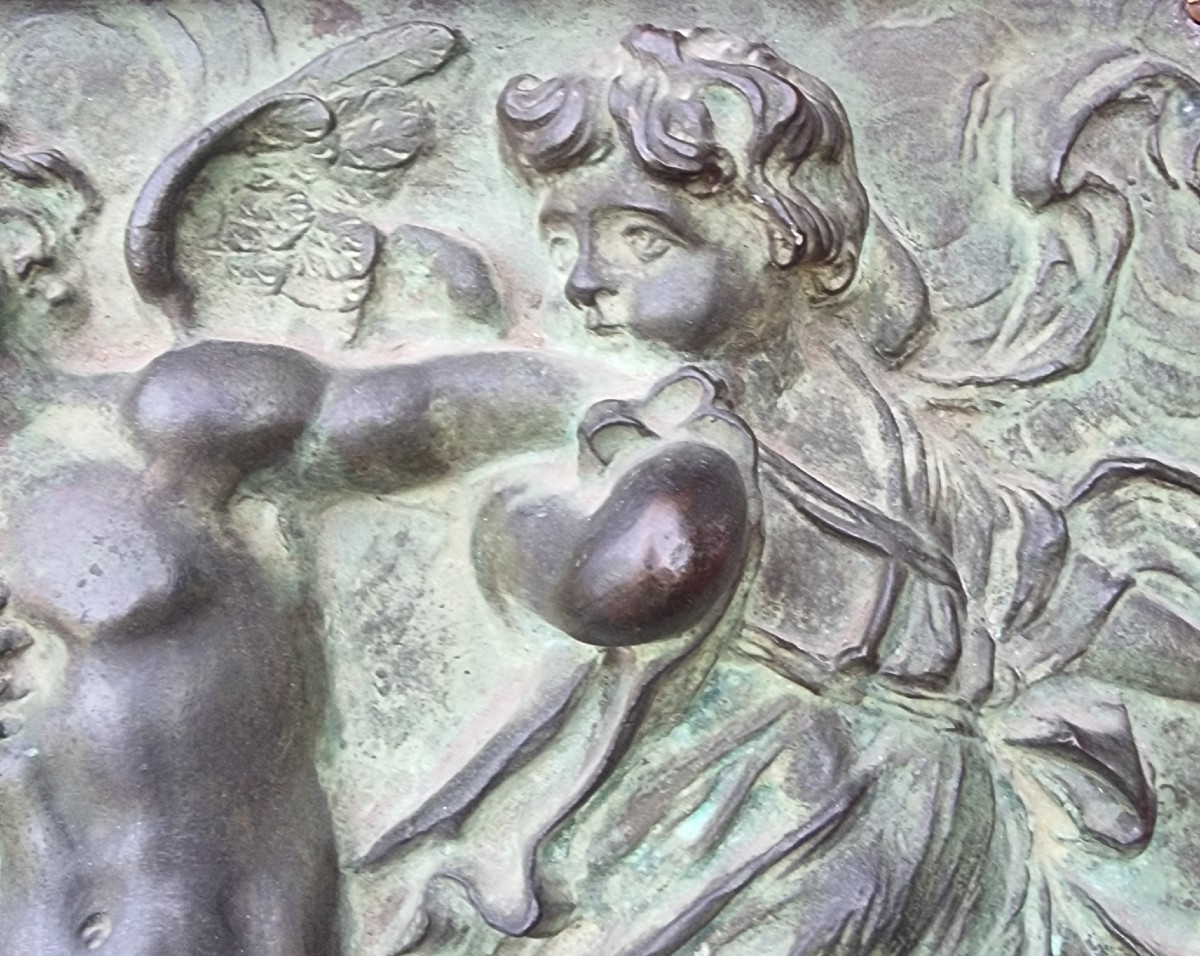 Coppia di altorilievi in bronzo neoclassici 1780 gioco di putti-photo-3