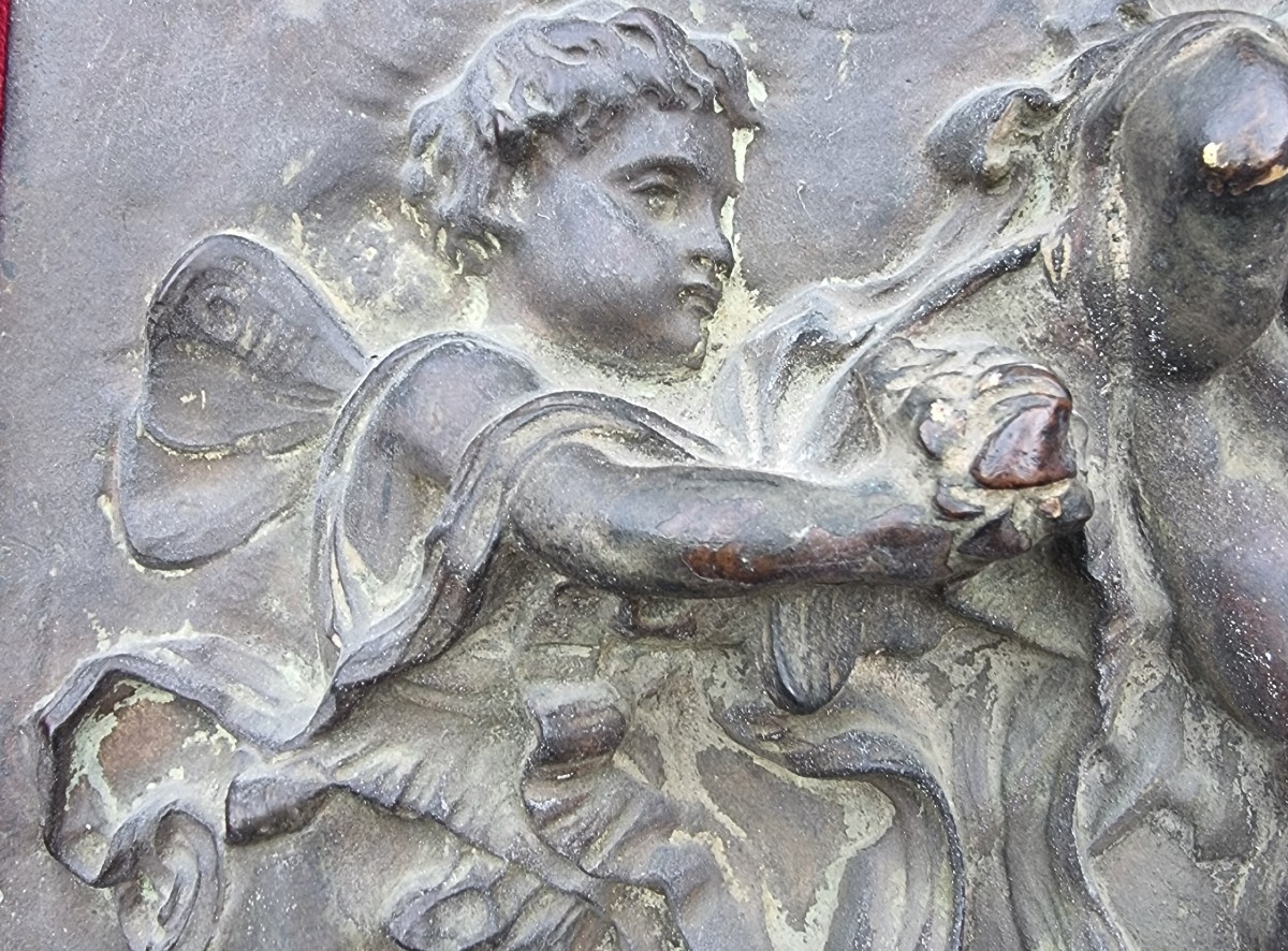 Coppia di altorilievi in bronzo neoclassici 1780 gioco di putti-photo-5