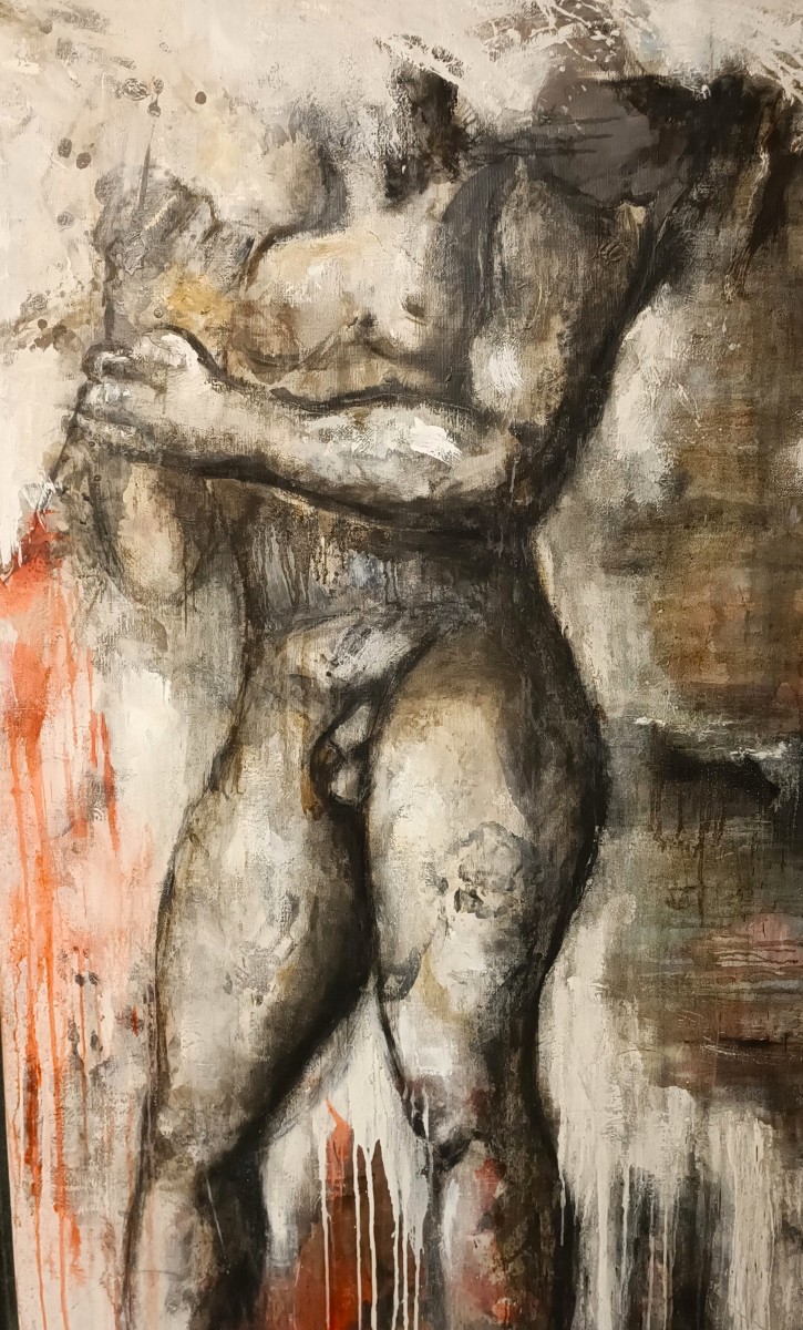 Coppia di olii su tela nudo figurativo arte moderna firmato-photo-2