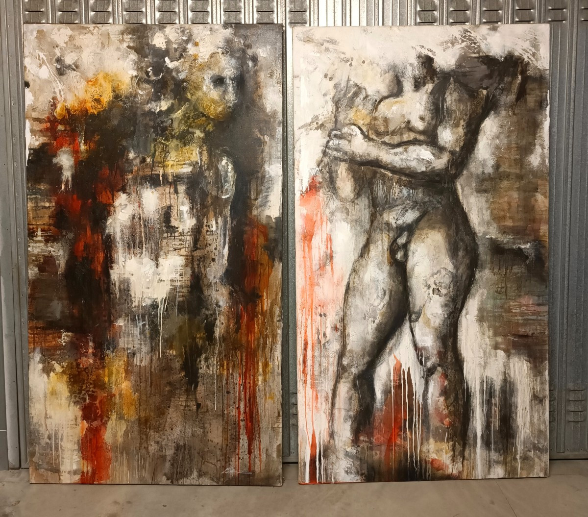 Coppia di olii su tela nudo figurativo arte moderna firmato