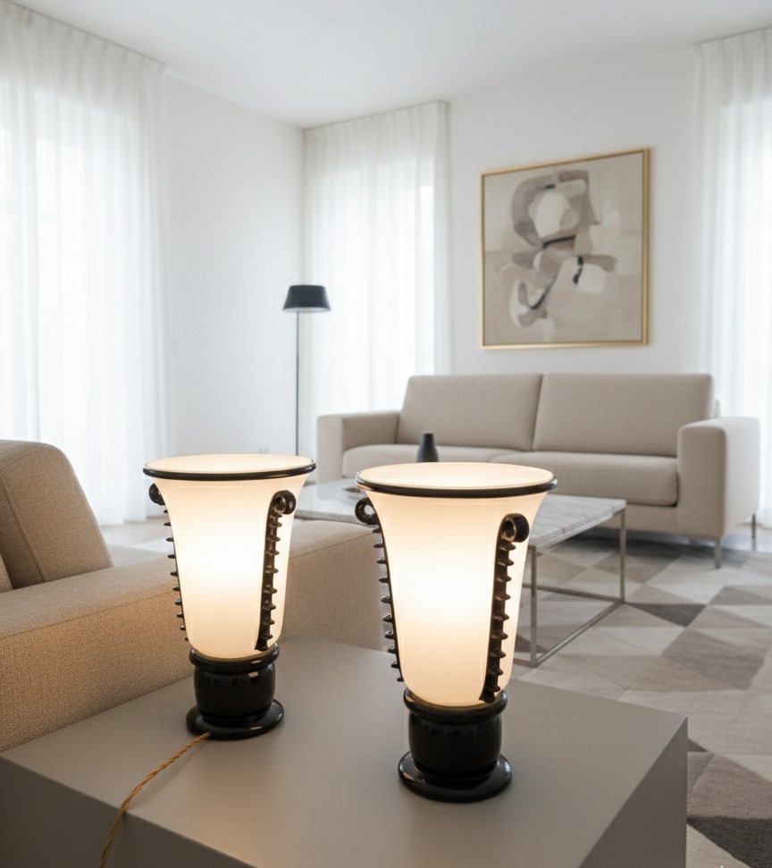 Coppia di vasi in pasta di vetro Murano 1940 Art Decò-photo-2