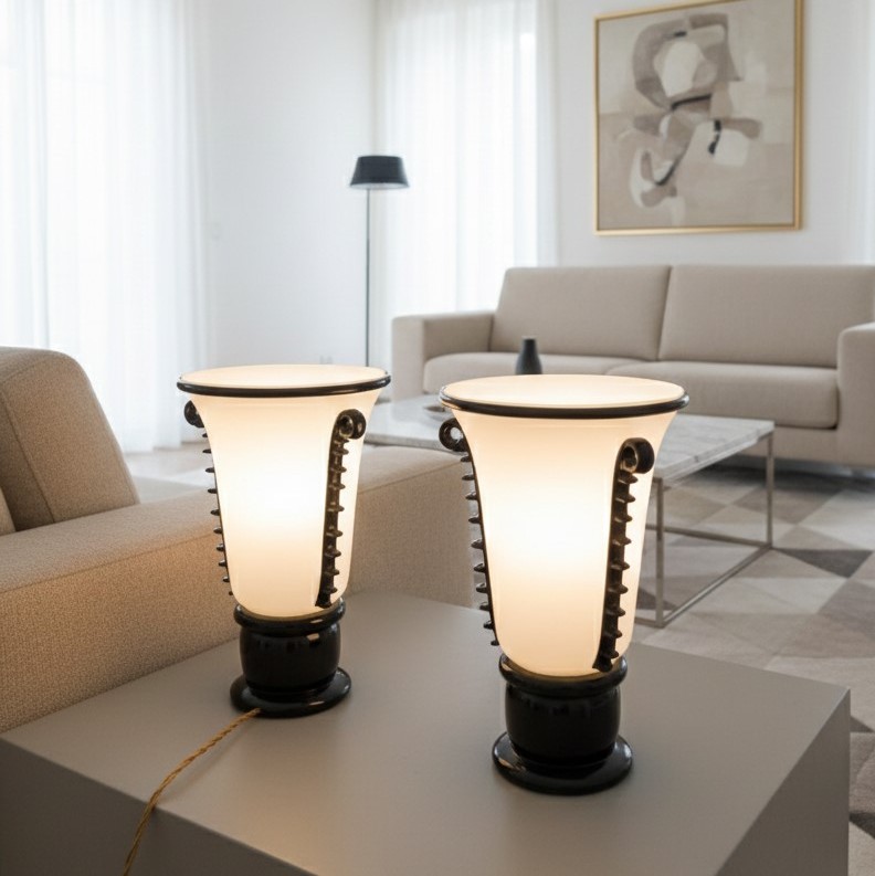 Coppia di vasi in pasta di vetro Murano 1940 Art Decò-photo-2