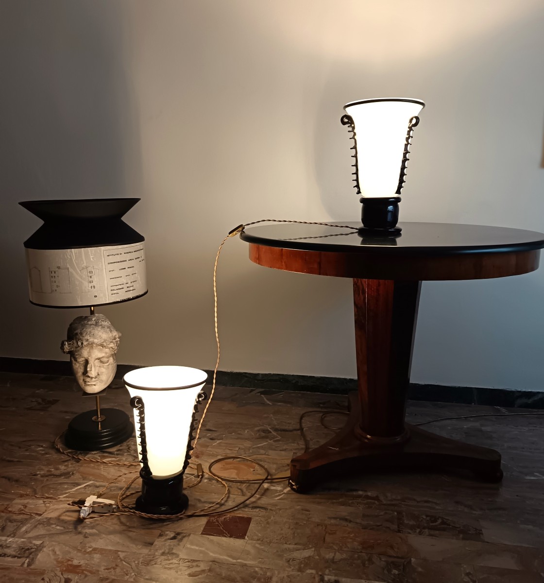 Coppia di vasi in pasta di vetro Murano 1940 Art Decò-photo-3