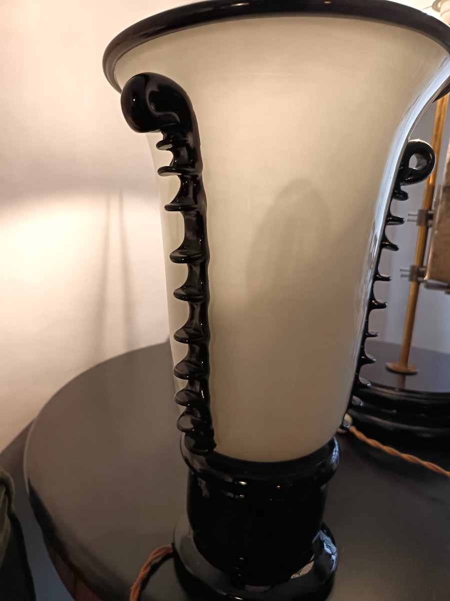 Coppia di vasi in pasta di vetro Murano 1940 Art Decò-photo-4