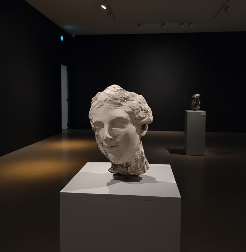 Lampada con testa in gesso e nerofumo, paralume con lucidi di architettura-photo-2