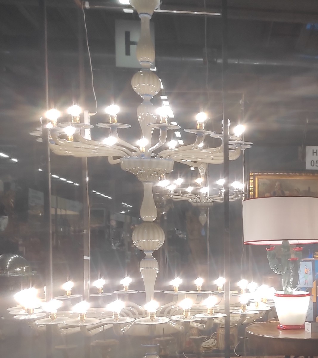 Grande lampadario a tre palchi in vetro di Murano 1930-photo-3