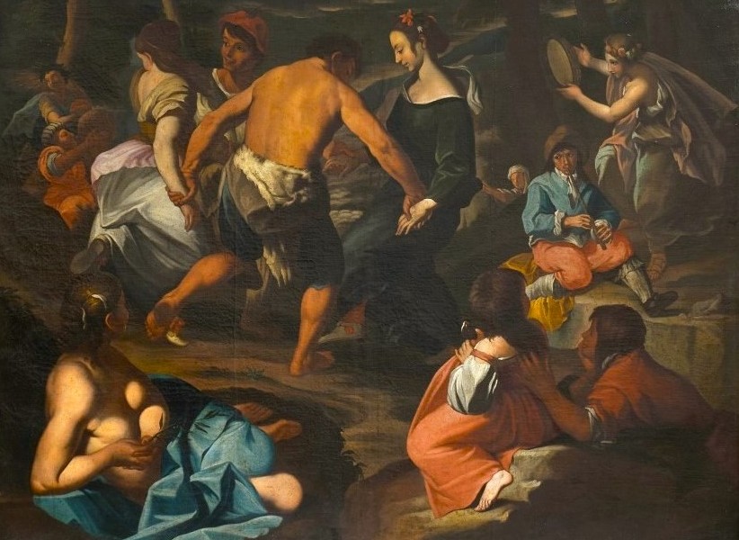 Olio su tela 600 Scena campestre con musicanti – scuola di Francesco Guarini (1611‑1654)-photo-1