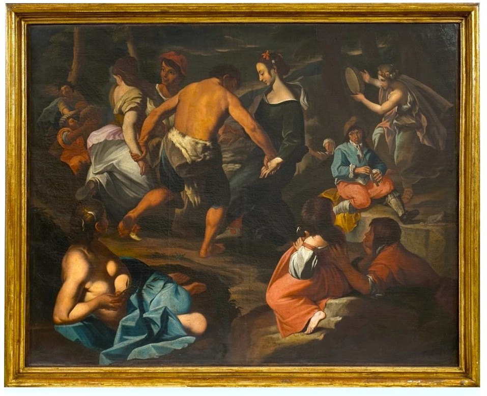 Olio su tela 600 Scena campestre con musicanti – scuola di Francesco Guarini (1611‑1654)