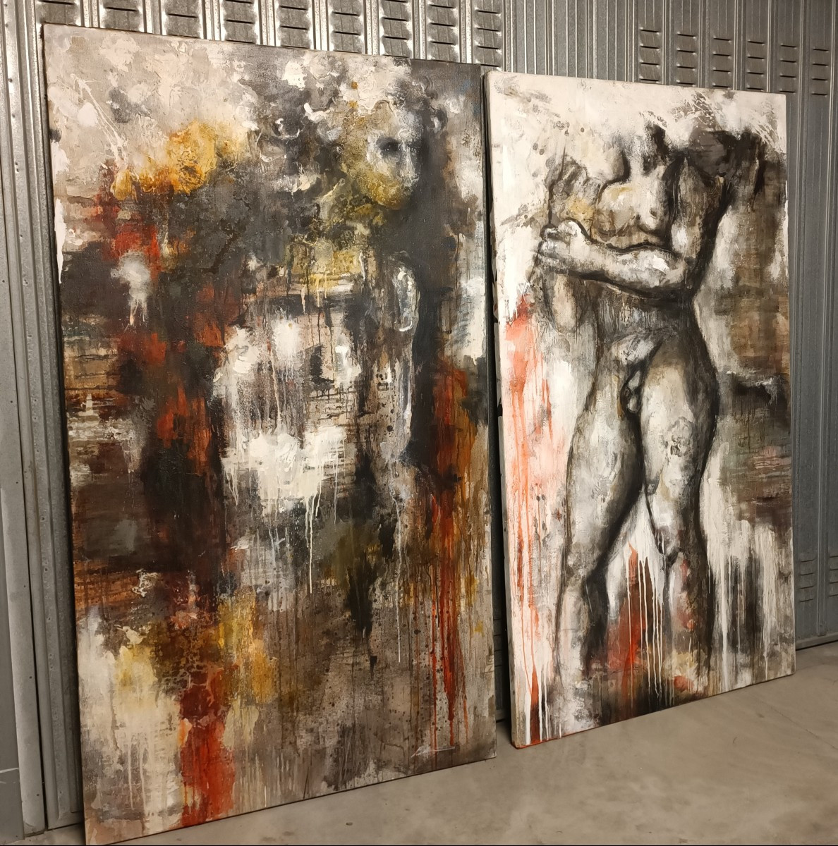 Coppia di olii su tela nudo figurativo arte moderna firmato 1960/70-photo-2