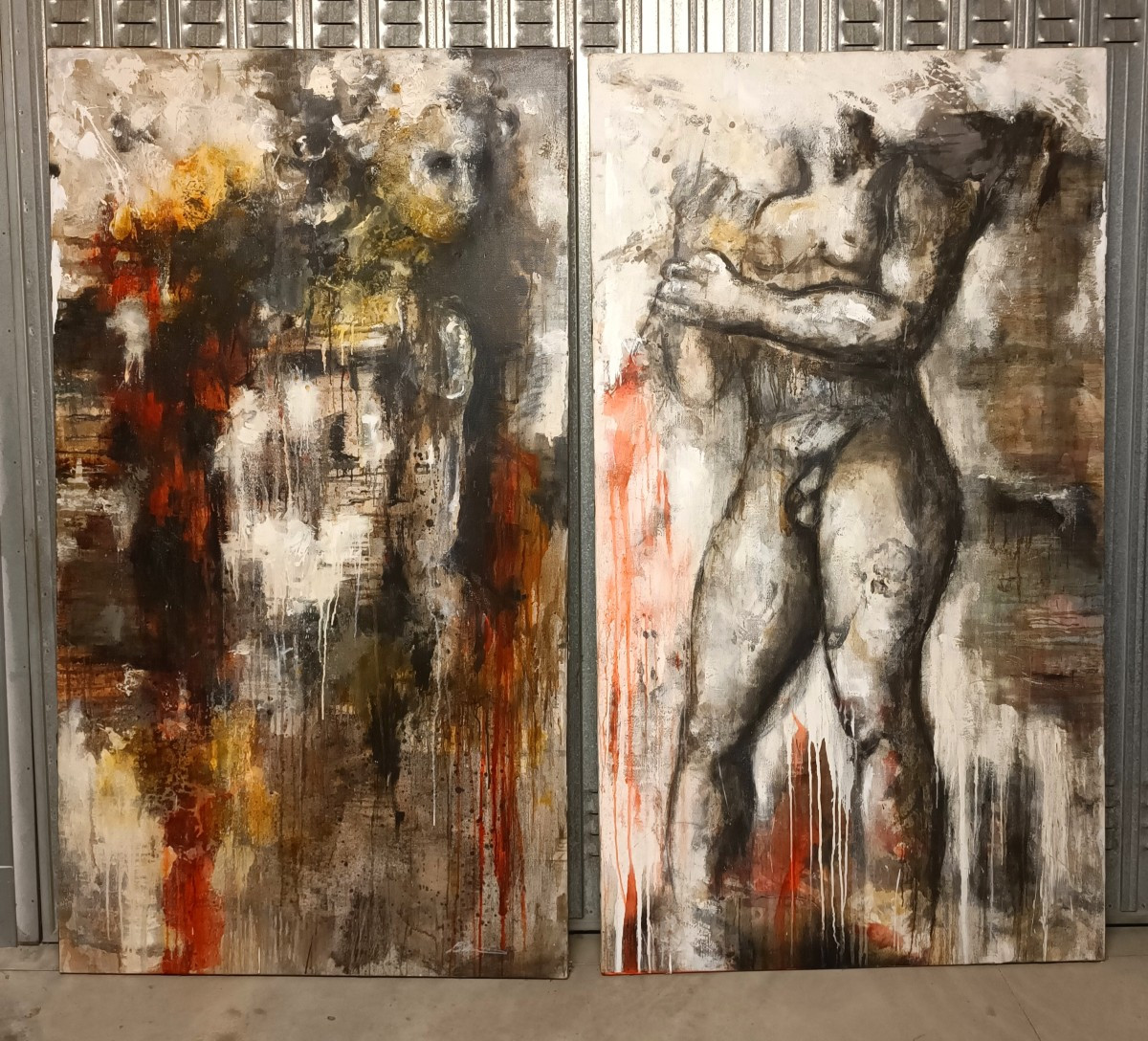 Coppia di olii su tela nudo figurativo arte moderna firmato 1960/70