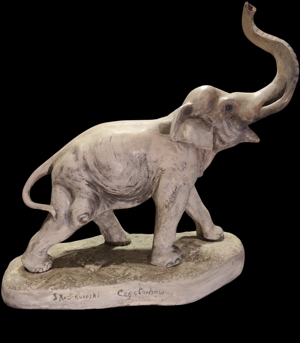 Elefante anni 40 Art Decò in terracotta e gesso-photo-2