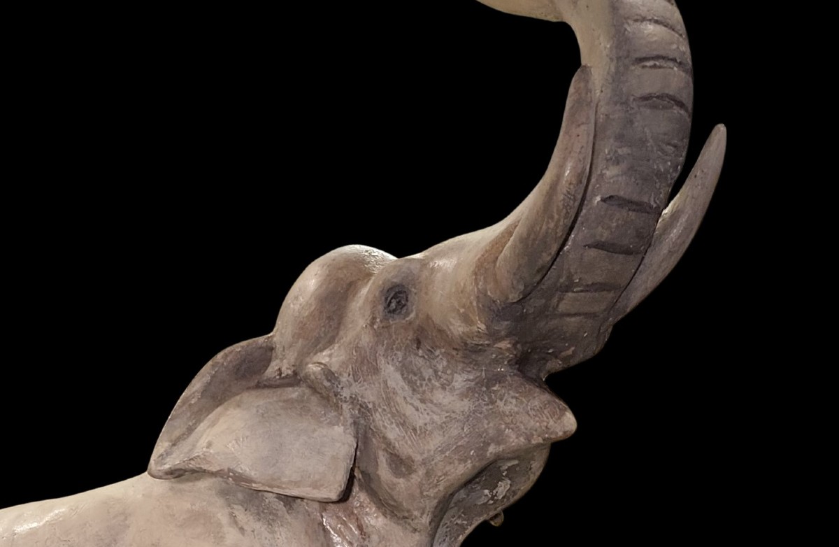 Elefante anni 40 Art Decò in terracotta e gesso-photo-4