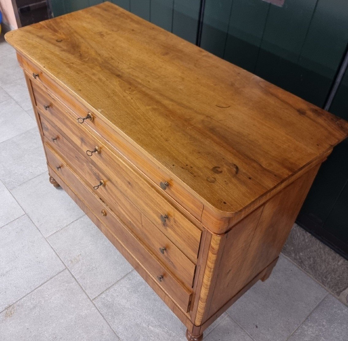 Cassettone Veneto noce chiaro e ciliegio del 1850 a 4 cassetti -photo-1