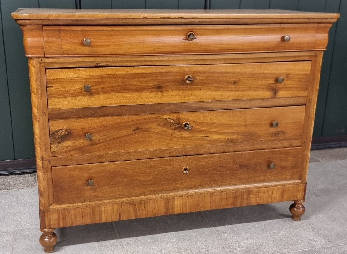 Cassettone Veneto noce chiaro e ciliegio del 1850 a 4 cassetti -photo-3