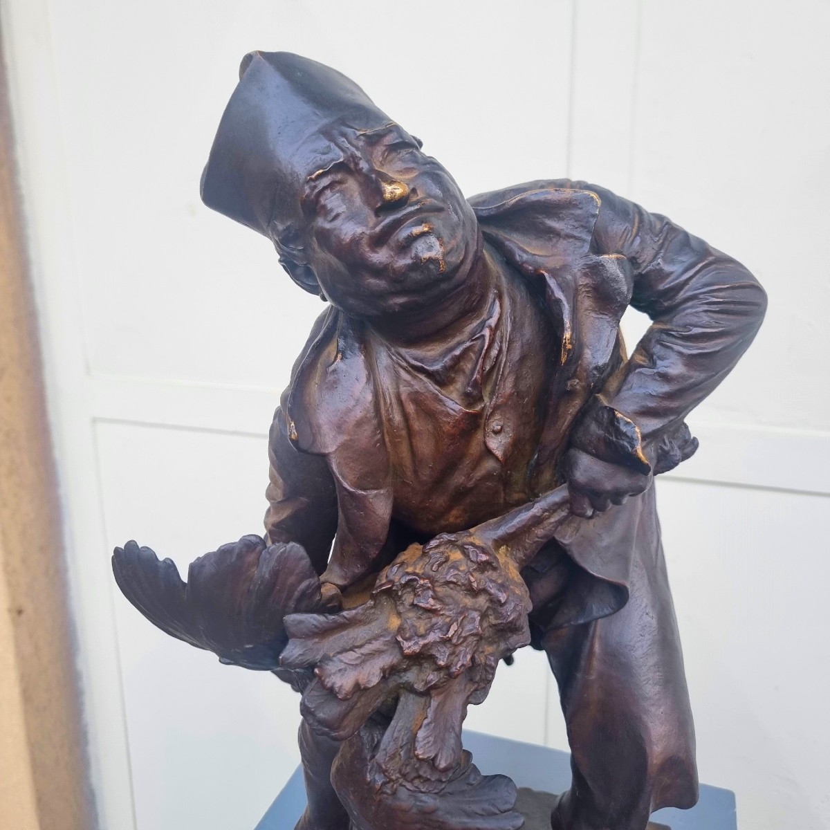 Scultura in bronzo '900 Prete che strangola un tacchino firmato-photo-2