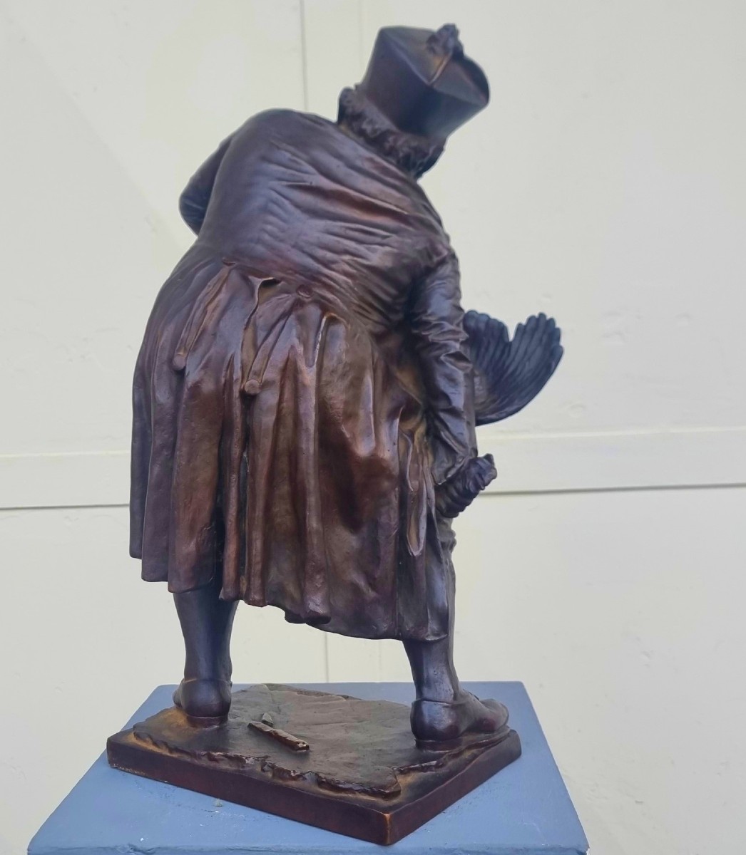 Scultura in bronzo '900 Prete che strangola un tacchino firmato-photo-2