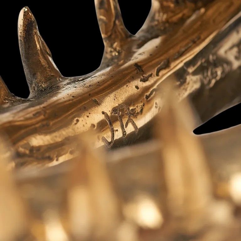 Scultura in bronzo dorato testa di coccodrillo arte moderna-photo-6