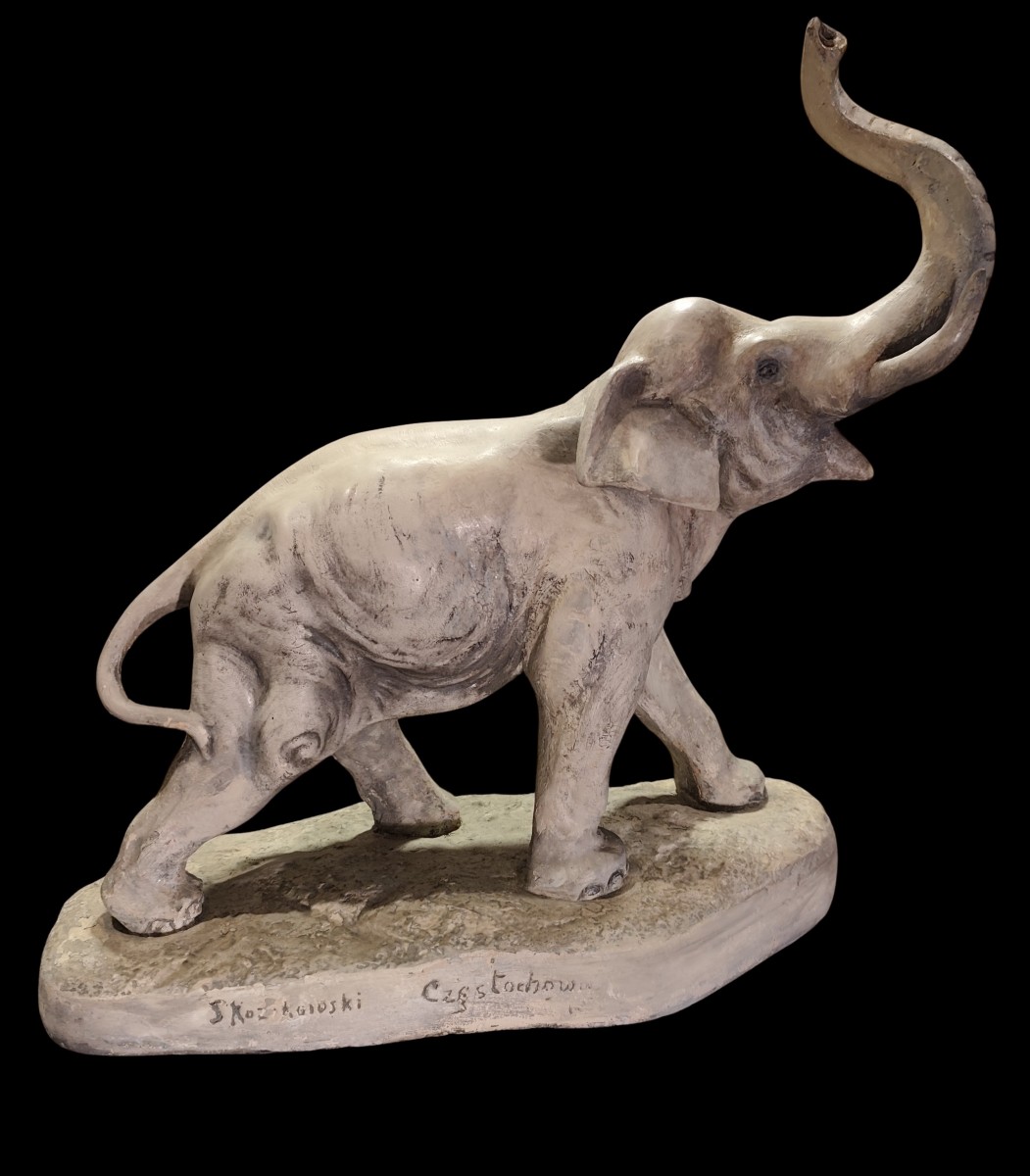 Elefante anni 40 Art Decò in terracotta e gesso-photo-2