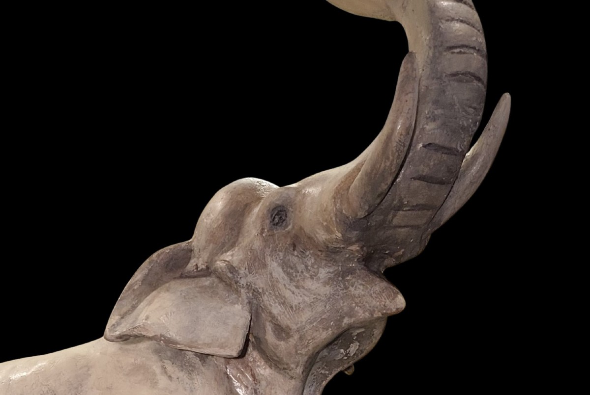 Elefante anni 40 Art Decò in terracotta e gesso-photo-4