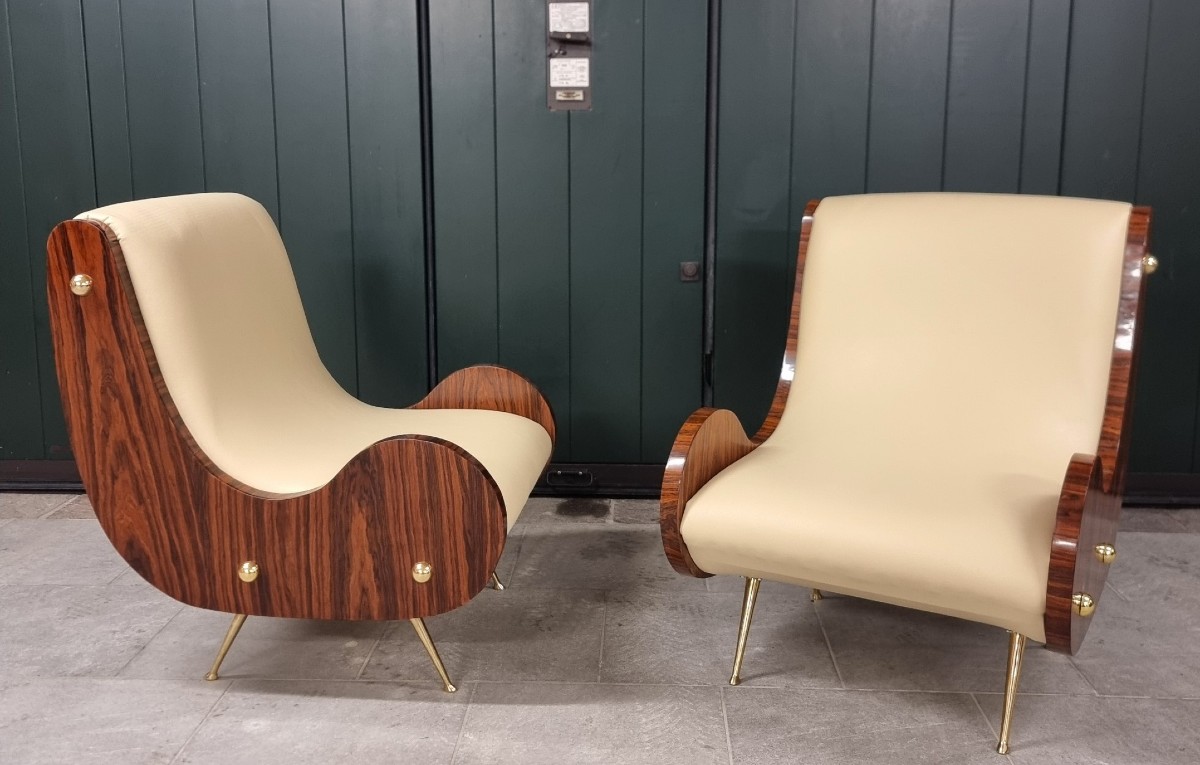 Coppia di poltrone stile vintage Art Decò braccioli in noce canaletto-photo-2