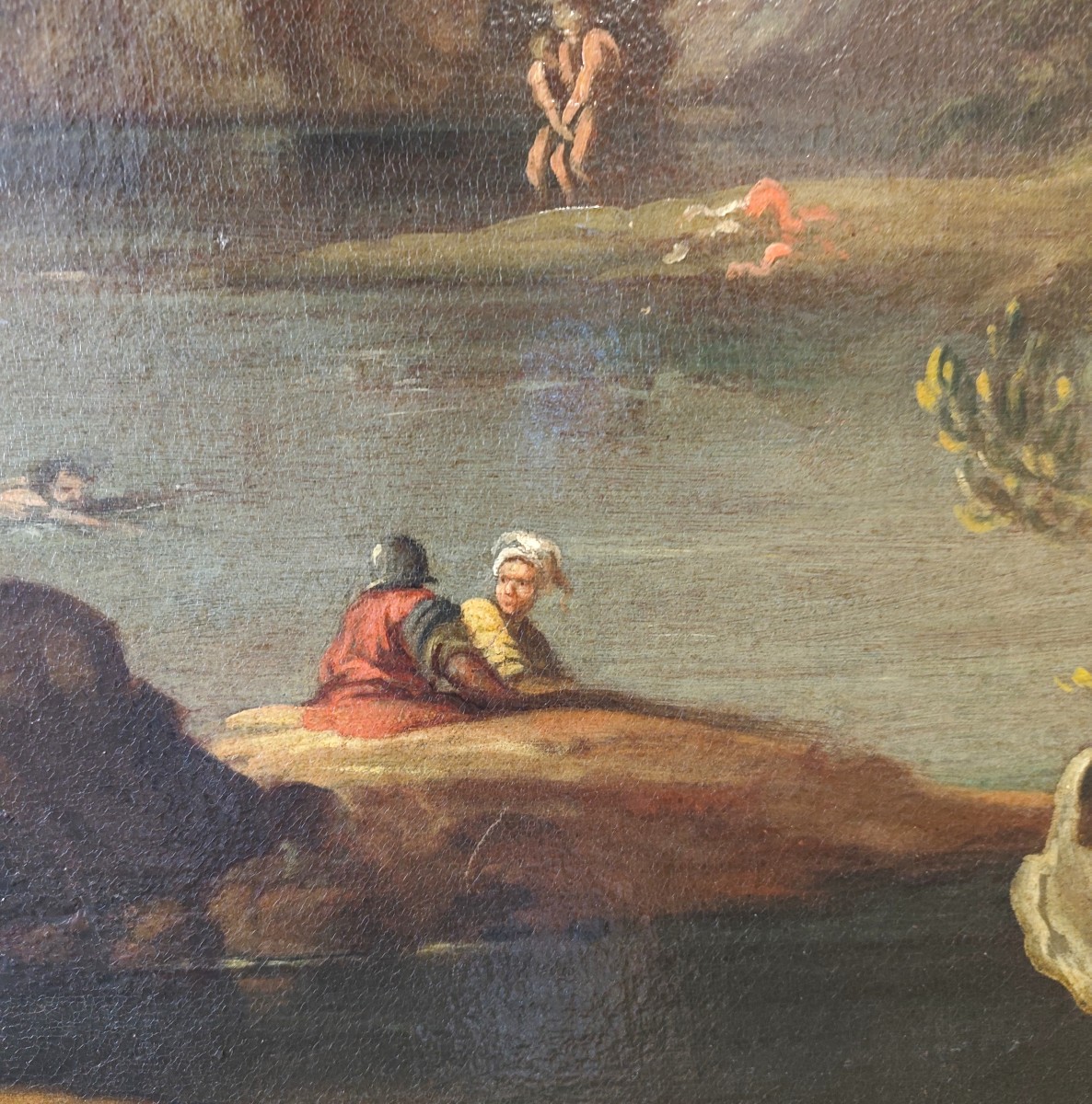 Olio su tela del 1720 Paesaggio con personaggi Andrea Locatelli 1695-1741-photo-2