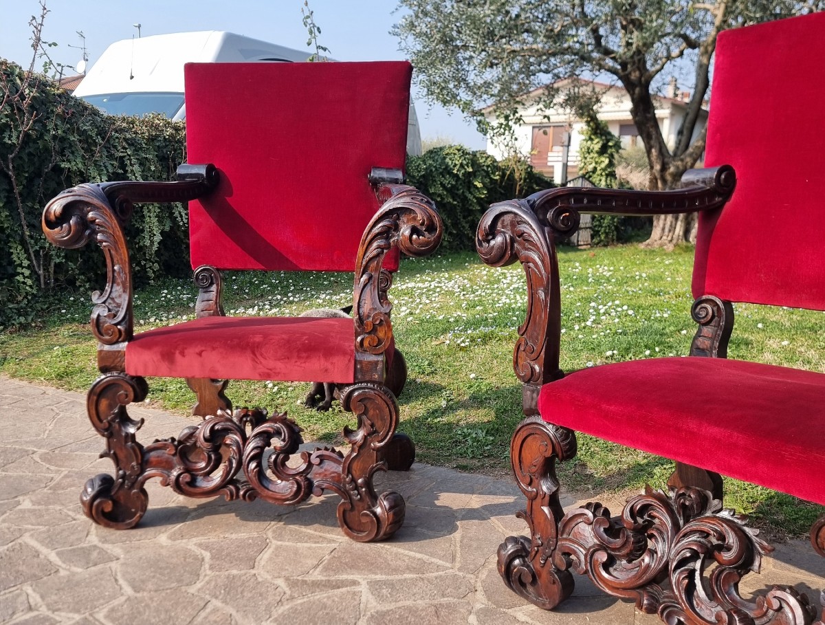 Coppia di troni dell’800 noce intagliato a mano-photo-4