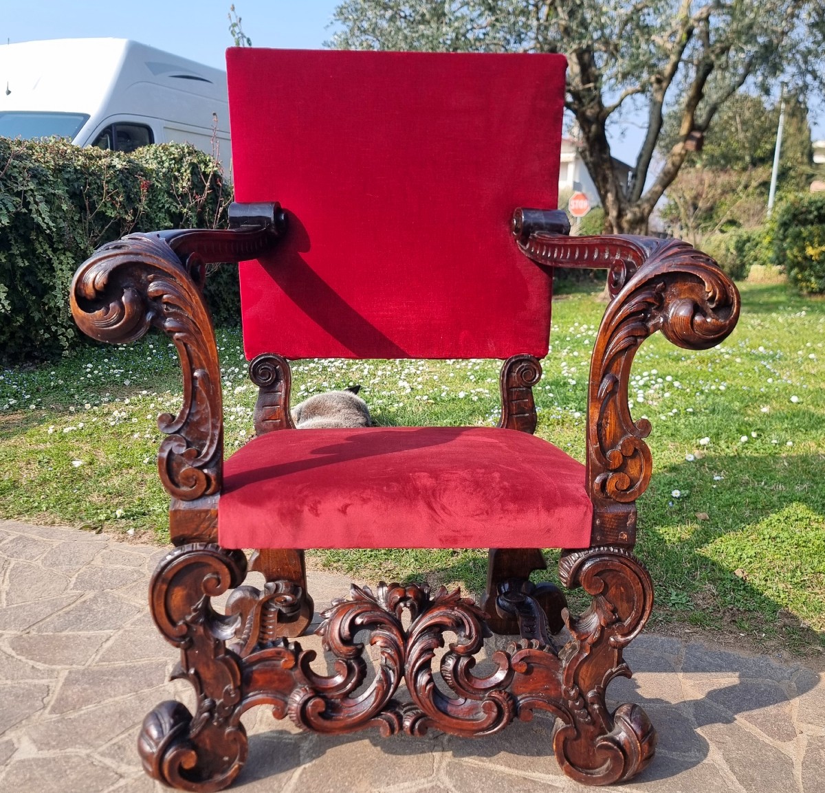 Coppia di troni dell’800 noce intagliato a mano-photo-3