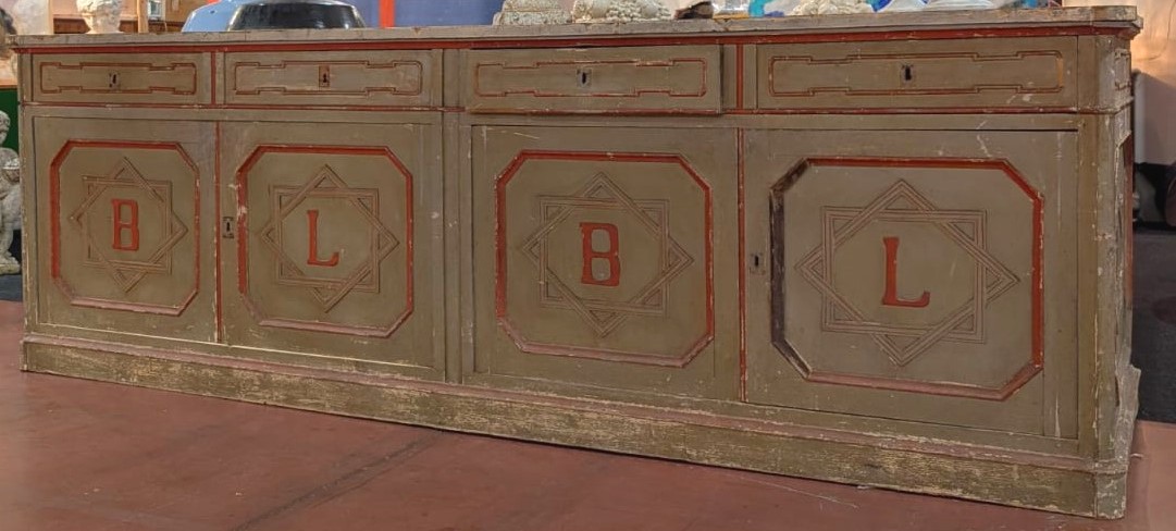 Bancone a credenza fine 800 laccata con simbolo alchemico e farmaceutico-photo-4