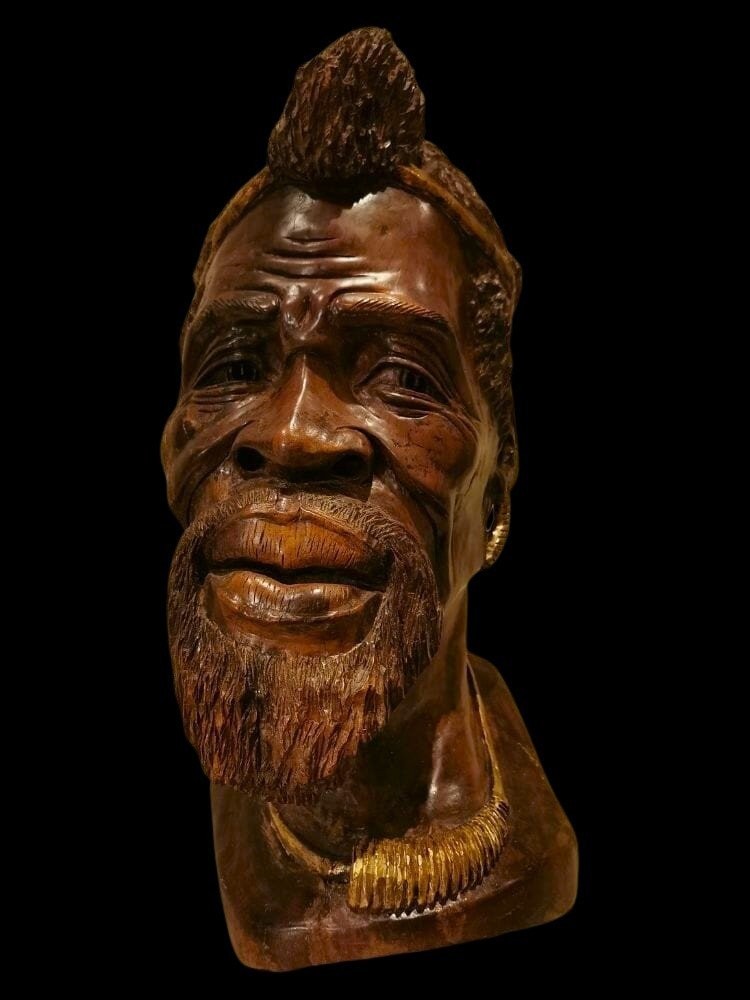 Scultura dell'800 testa di uomo africano con dettagli dorati-photo-2