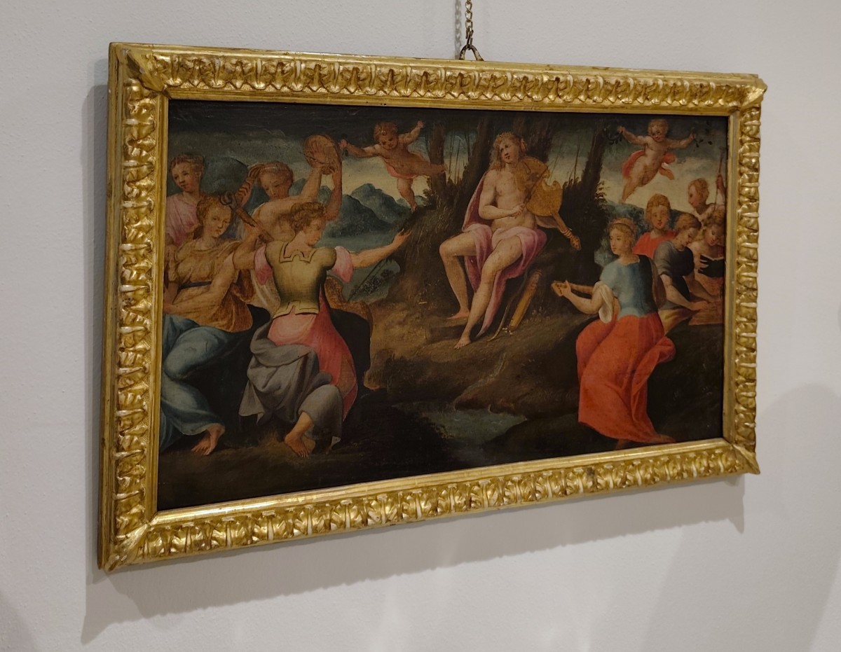 Olio su tavola ‘600 Apollo con le muse-photo-3