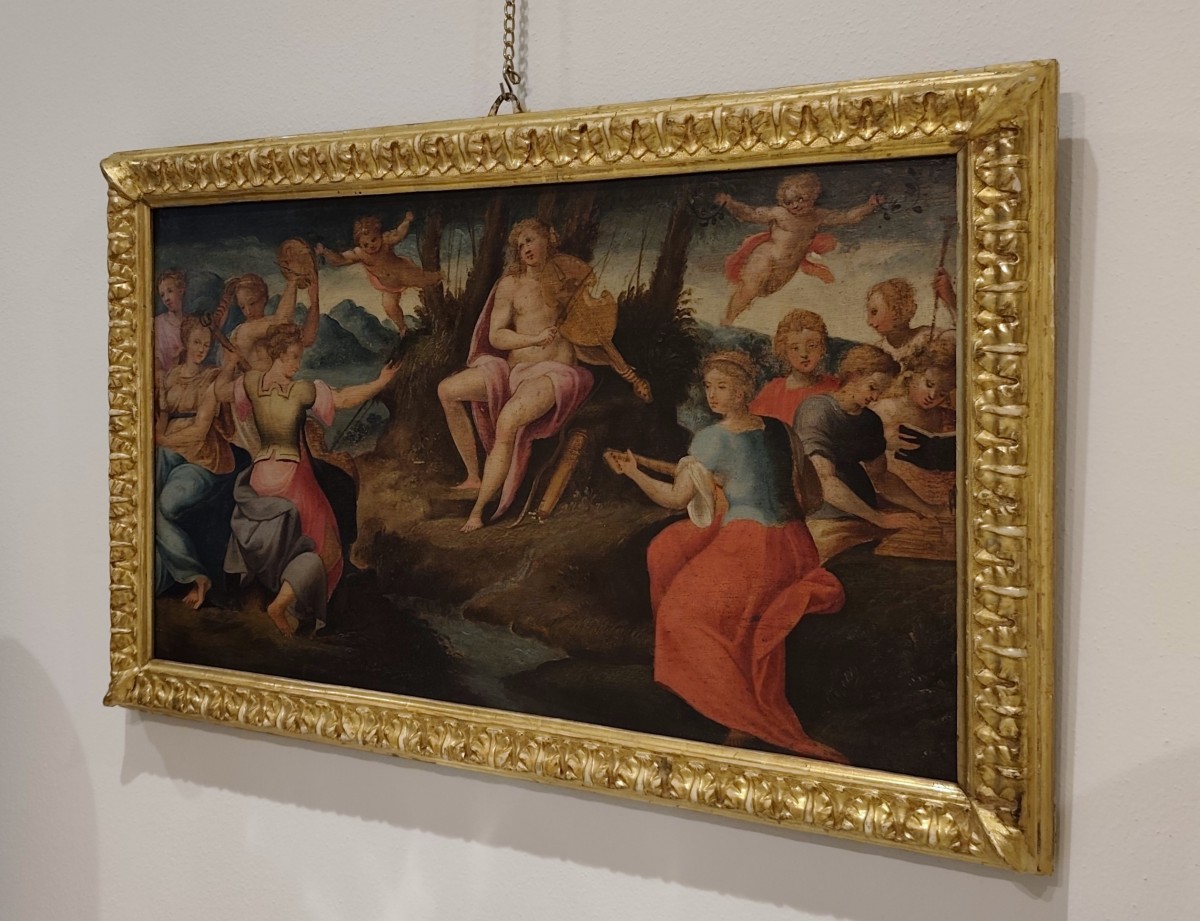 Olio su tavola ‘600 Apollo con le muse-photo-4