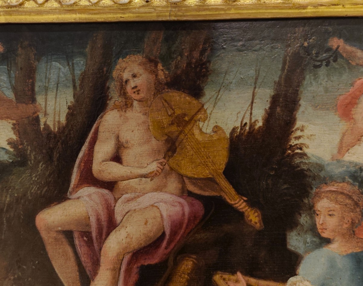 Olio su tavola ‘600 Apollo con le muse-photo-1