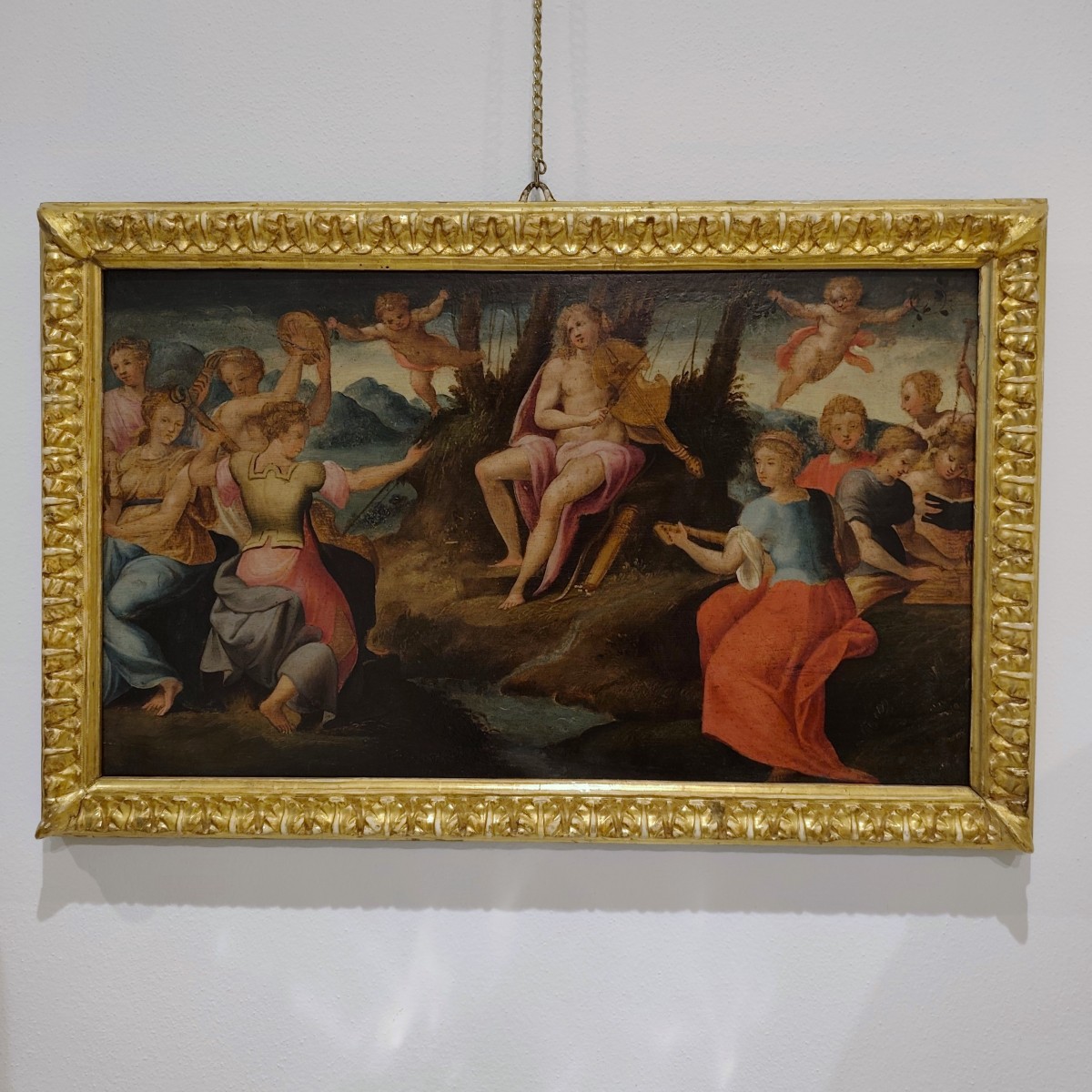 Olio su tavola ‘600 Apollo con le muse