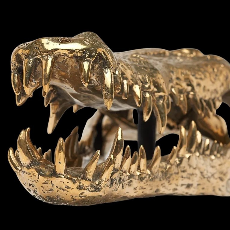 Testa di coccodrillo in bronzo dorato-photo-1