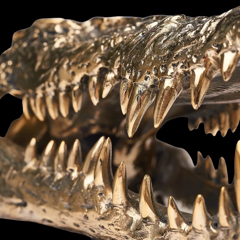 Testa di coccodrillo in bronzo dorato-photo-2