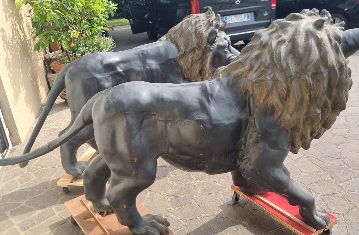 Coppia di leoni in bronzo fine  800 originali no repliche nuove!-photo-2
