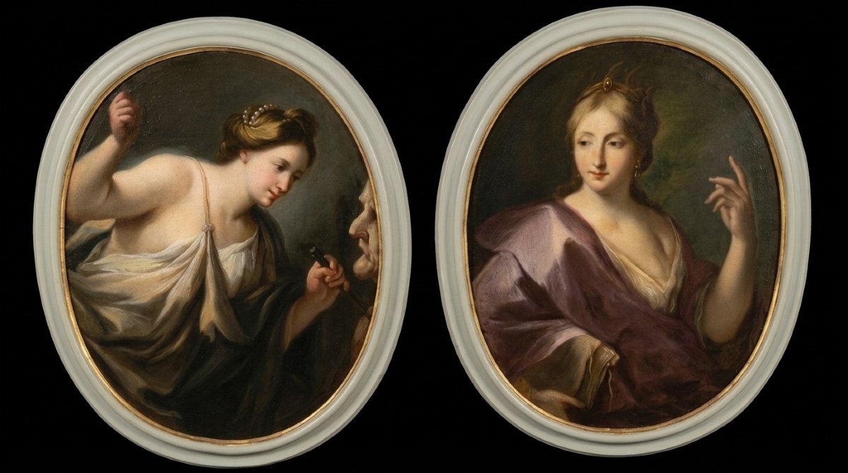 4 dipinti su tela Allegoria Arti e Mestieri Lorenzo Pasinelli 1629-1700-photo-2