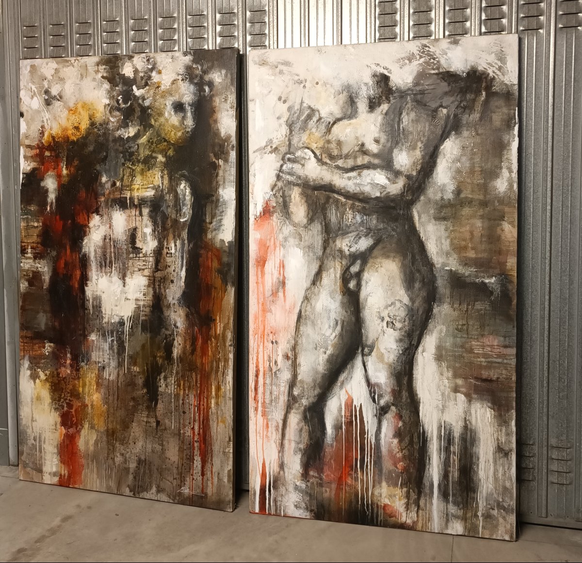 Coppia di olii su tela nudo figurativo arte moderna firmato 1960/70-photo-1