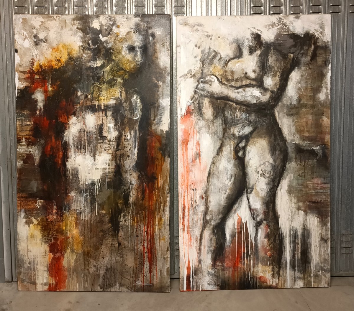 Coppia di olii su tela nudo figurativo arte moderna firmato 1960/70-photo-7