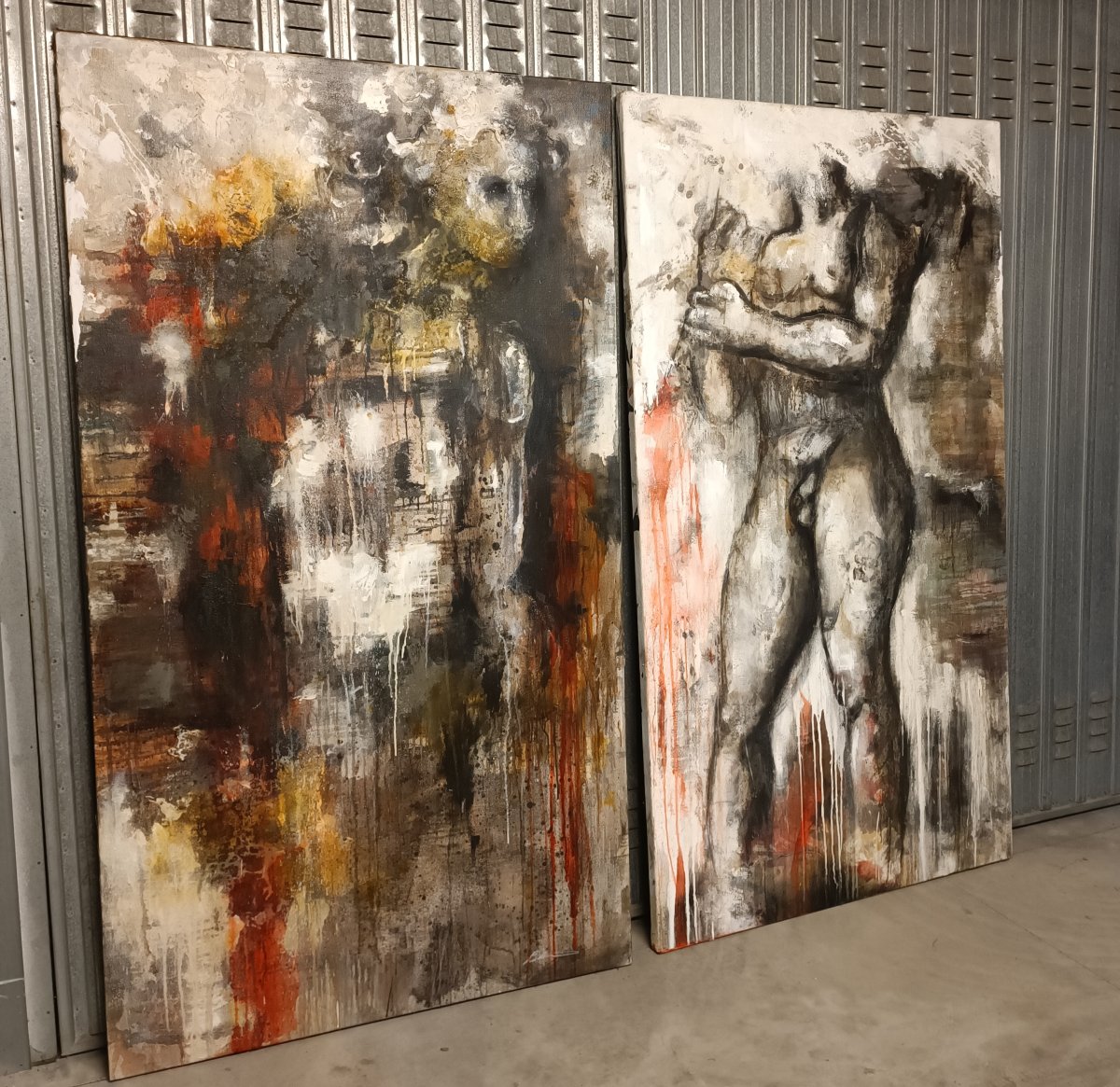 Coppia di olii su tela nudo figurativo arte moderna firmato 1960/70